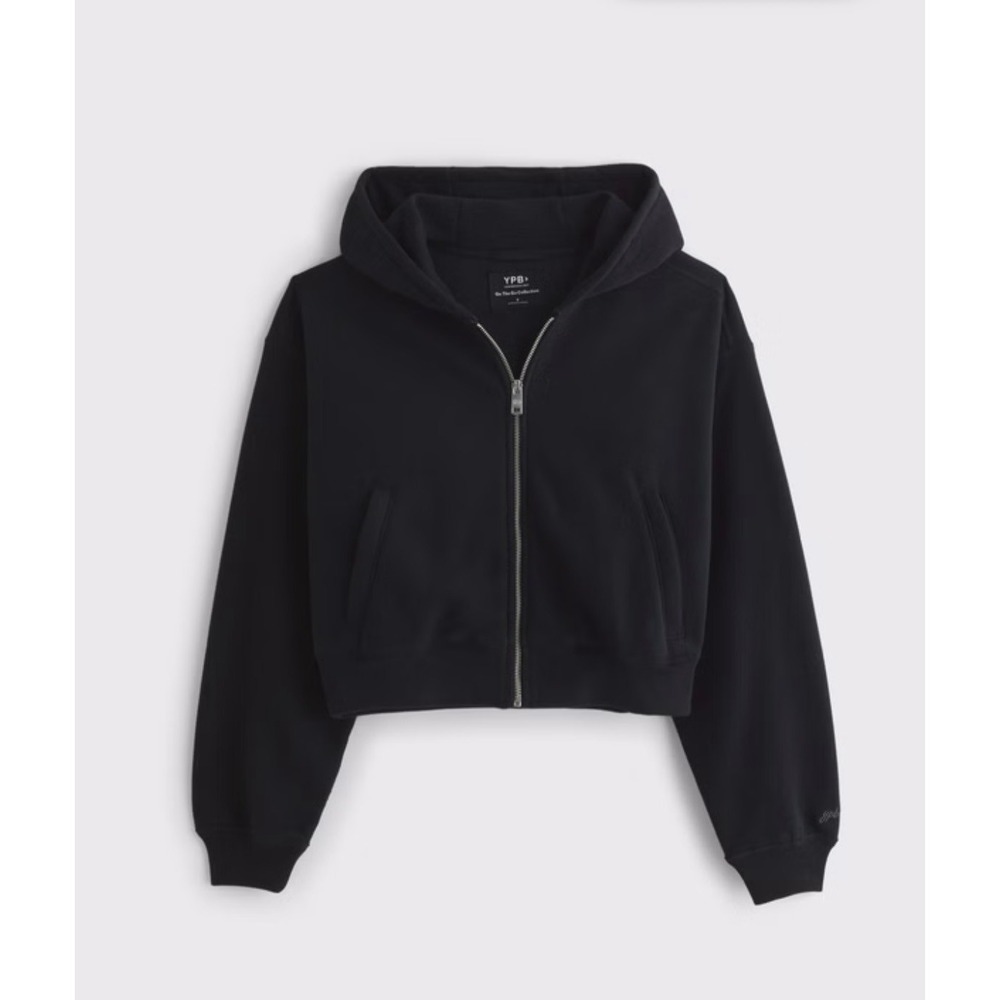 NWOT Abercrombie & Fitch YPB On The Go Black Cropped Full Zip Hoodie M